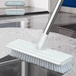 Multifunctional Eco Friendly PP Floor Scrub Brush Squeegee Long Handle Flexible Bristle Microfiber Cleaning Brush White Handheld