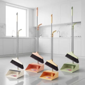 Multifunctional Eco friendly Broom and Dustpan Set with Soft PP Broom Head and Stainless Steel Stick for Home Use