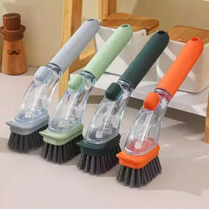 Multifunctional Handheld Manual Kitchen Cleaning Brush Press Detergent Anti Splash Pot Scrubber Soft Hard Bristles Sink Chopping