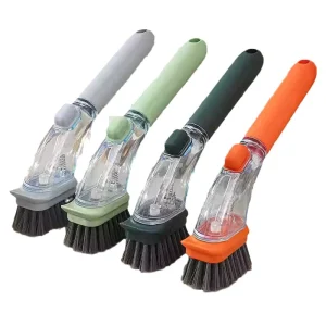 Multifunctional Liquid Brush Push type Kitchen Cleaning Brush with Press Detergent Anti Splash Pot Scrubber Soft Hard Bristles