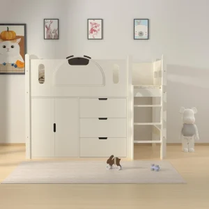 Multifunctional Loft Bed for Children and Teenagers with Wardrobe Drawers and Ladder