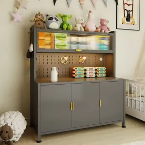 Multifunctional Metal Kitchen Storage Sideboard with Adjustable Shelves