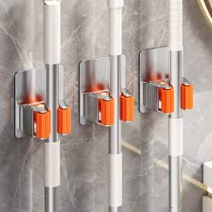 Multifunctional Stainless Steel Single Tier Wall Mounted Mop Rack Mop Holder for Kitchen Bathroom Tool Storage