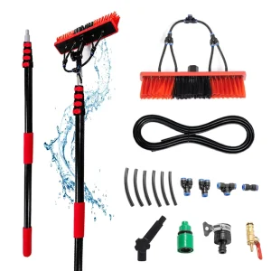 Multifunctional Water Fed Cleaning Brush Kit with Extendable Telescopic Pole for Solar Panel and Window Cleaning