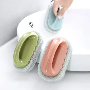 Multipurpose Reusable Eco Friendly Plastic Manual Cleaning Brush with Handle Bathtub Scrubber Sponge Brush