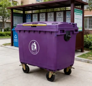 Municipal Grade Eco Friendly Plastic Outdoor Waste Bin with Rolling Cover 701100L Capacity for Auto Collection Trucks