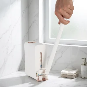 NEWE Auto Dispense Toilet Brush with Flushable Cotton Pads Compact Storage Hygienic & Eco Friendly