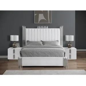 NOVA Metal Design Upholstered King Bed Chambre a Coucher Complete Velvet Fabric Upholstered Queen Size Bed Room Suite Furniture