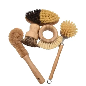 Natural Bamboo Beech Wood Bottle Bowl Vegetable Kitchen Pan Dish Cleaning Brush Long Handle Pot Brush