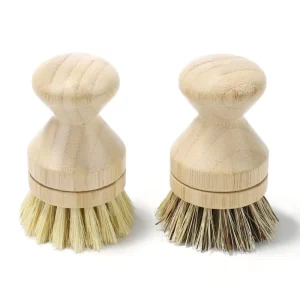 Natural Bamboo Dish Brush Small Replaceable Head Pot Cleaning Scrub Brush for Kitchen