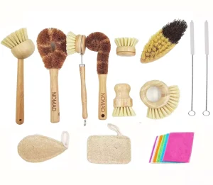 Natural Bamboo Scrub Brush Kitchen Dish Scrubber Stiff Bristles Wooden Household Cleaning Brush