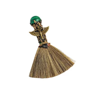 Natural Crystal Ball Broom Ornaments Rose Quartz Tiger Eye and Raw Crystal Magic Halloween