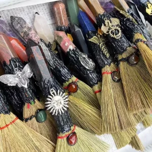 Natural Crystal Magic Broom Clear Quartz Witch Broom for Home Decoration