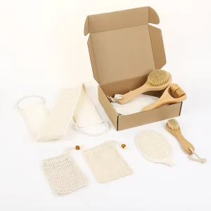 Natural Eco-Friendly Five-piece Spa Set Bamboo Brush Massager Soap Bag Bath Belt Bath Glove Face Cleaning Pad Bathroom Suite
