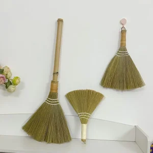 Natural Mini Straw Grass Broom Whisk Sweeping Hand Handle Broom for Cleaning Tool for Home Household Hand Brooms