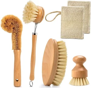 Natural Pan Pot Vegetable Dish Coconut Brushes Eco Biodegradable Wooden Kitchen Bamboo Handle Dish Brush