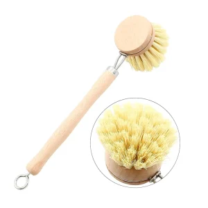 Natural Sisal Cleaning Tool Wooden Kitchen Dish Cleaning Brush Bamboo Dish Brush Pot Pan Dish Scrubber with Long Handle
