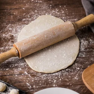 Natural Uncoated Rubberwood Rolling Pin with 360° Ball-Bearing Design for Pizza, Cookies, and Pastry