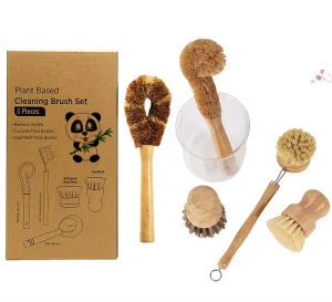 Natural Wood Bamboo Zero Waste Cleaning Brushes Set for Dish Bottle and Pot Cleaning
