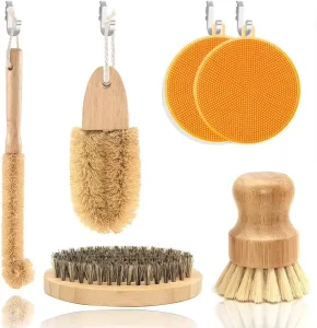 Natural Wooden Bamboo Kitchen Wooden Cleaning Scrubber Brush with Custom Logo
