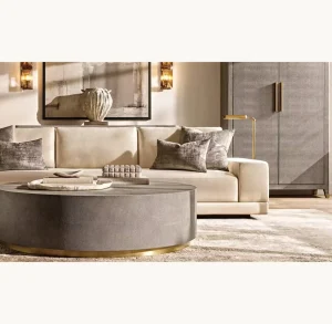 Neat Geometric Block Assembly Low Slung Tightly Upholstered Cushion Layout Balanced Proportion Stable Indoor Sofa Set