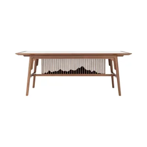 New Chinese Style Solid Wood Dining Room Furniture Set for Apartment Use North American Black Walnut Rock Slab Dining Table