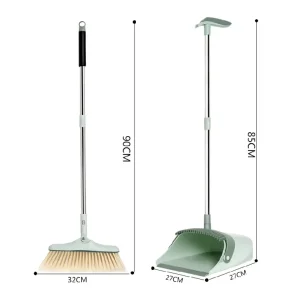 New Custom Modern Upright Telescopic Long Handle Collapsible Broom and Comb Tooth Deep Dustpan Set