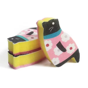 New Design Eco Friendly Cleaning Sponge for Kitchen Cat Shape Scouring Pads OEM Non Woven