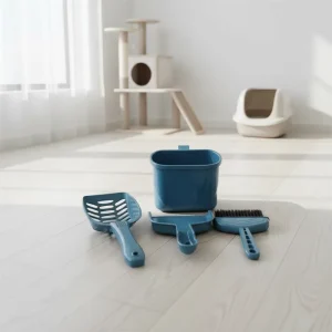 New Design Eco Friendly Plastic Fashion Multi Color 4 1 Cat Litter Shovel Set Garbage Bin Dustpan Broom Pet Poop Scooper