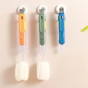 New Design Kitchen 5 in 1 Multifunctional Long Plastic Handle Sponge Squeegee Cleaning Brush Detachable Crevice Cup Brush