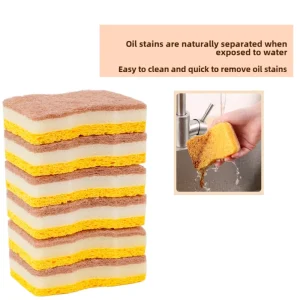 New Design Three Layers Wood Pulp Cellulose Sponge Scouring Pad Coconut Biodegradable Dishwashing Scrub Kitchen Cleaning