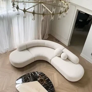 New Geometry Tufted Fabric Curved Sofa Living Room White Sofa Set Furniture Large Round Couch Lounge Circular Corner Sofa