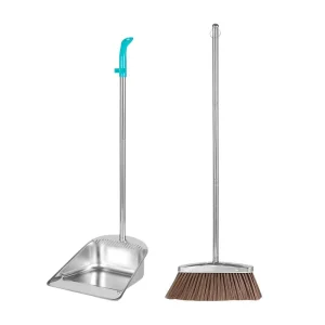 New Household Combination Stainless Steel Serrated Dustpan Cleaning Floor Scraper Aluminum Broom Dustpan Set