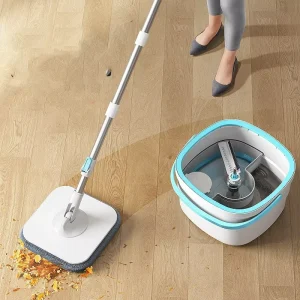 New Household Mop with Foldable Steel Pole and 360 Spin Bucket Hand Free Design for Sewage Cleaning and Separation