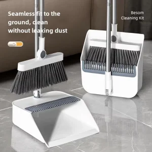 New Household Non Stick Hair Broom Set with Rubber Broomstick PET Broom Head Plastic Dustpan for Easy Cleaning