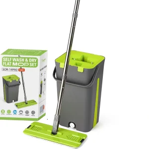 New Rectangle Flat Squeeze Smart Mop Microfiber Mop and Plastic Basket Set with 2 Mopheads for Home & Office Use