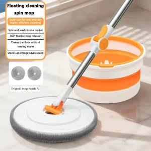 New Rotating Microfiber Round Head Free Mop Bucket Set, Stainless Steel Handle Wet and Dry Household, Professional Cleaning
