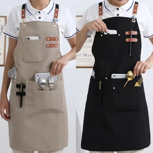 New Style Waterproof Oilproof Polyester Kitchen Aprons for Cooking Work Gardening Restaurants Apron with Custom Logo Printing