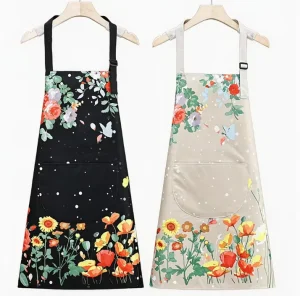New Washable Reusable Waterproof Adjustable Sleeveless Polyester Apron Multiple Pockets for Kitchen Home Cooking Catering Women