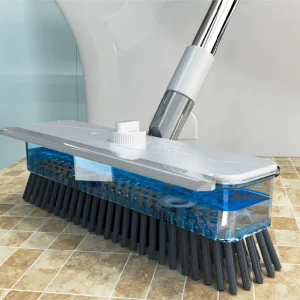 Newly 2 in 1 Scrape and Brush Plastic Floor Cleaning Brush with Long Handle Multi Functional Soap Dispenser