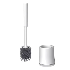No Drill Easy Clean Silicone Bristle Long Handle Toilet Brush with Wall Mount Holder Set Bathroom Cleaning Tool Kit