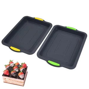 Non-Stick Silicone Rectangle Baking Tray with Heat-Resistant Handles for Cake, Brownie, Pastry and Roasting