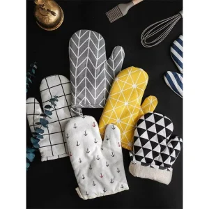 Non slip Heat Resistant Kitchen Microwave Oven Gloves Striped Cotton Oven Mitts Custom Printed Oven Mitt Cotton Linen