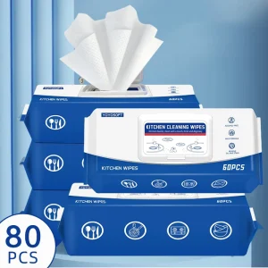 Non woven Household Strong Dirty Cleaning Kitchen Cleansing Wet Wipes Tissue 60 Pcs ODM OEM Customization