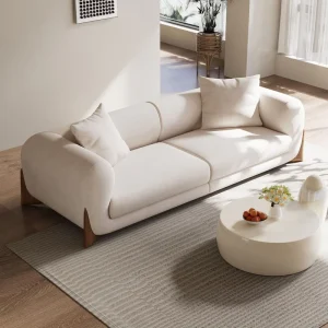 Nordic Cream Style Three Seat Velvet Sofa Solid Wood Frame High Density Sponge Filling Sectional Sofa for Living Room Furniture