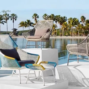 Nordic Modern Outdoor Rattan Sofa Set & Coffee Table Waterproof Furniture for Balcony Garden Courtyard Made in China