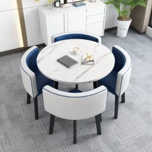 Nordic Round Marble Top Dining Table Set with Backrest Chairs for 4