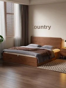 Nordic Solid Oak Wood Modern Storage Bed with Box Design 1.5m Double Bed for Small Apartments Bedroom SMC088