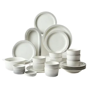 Nordic White Ceramic Dinnerware Set with Bowls and Plates