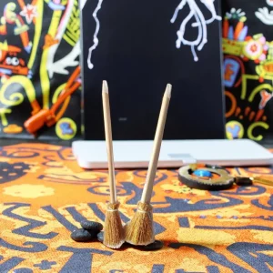 Novelty Black Wood Broom Pencil Promotional Gift for Halloween